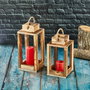 Aberto Design Juego de dos candelabros linterna de madera Natural